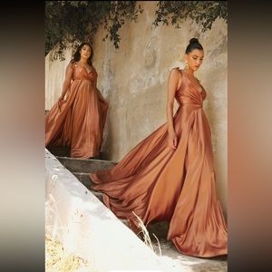Floor Length Bridesmaids Dress burnt orange, sienna color